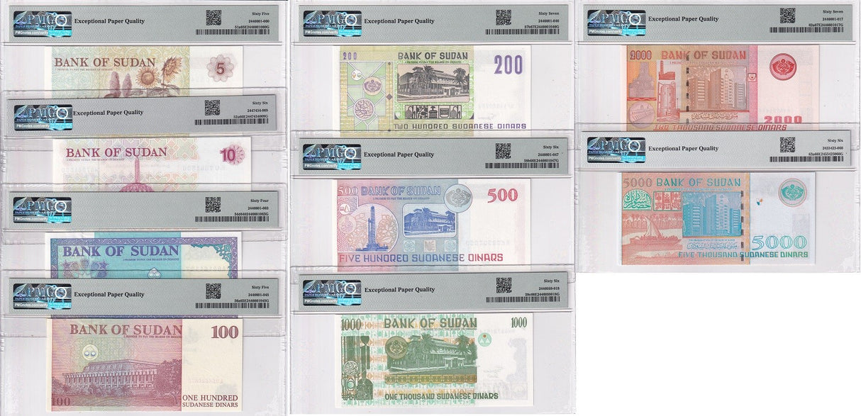 Sudan Set 9;5 10 50-5000 D 1992-98 P P 51 52 - 62 63 GEM UNC PMG 64 65 66 67 EPQ