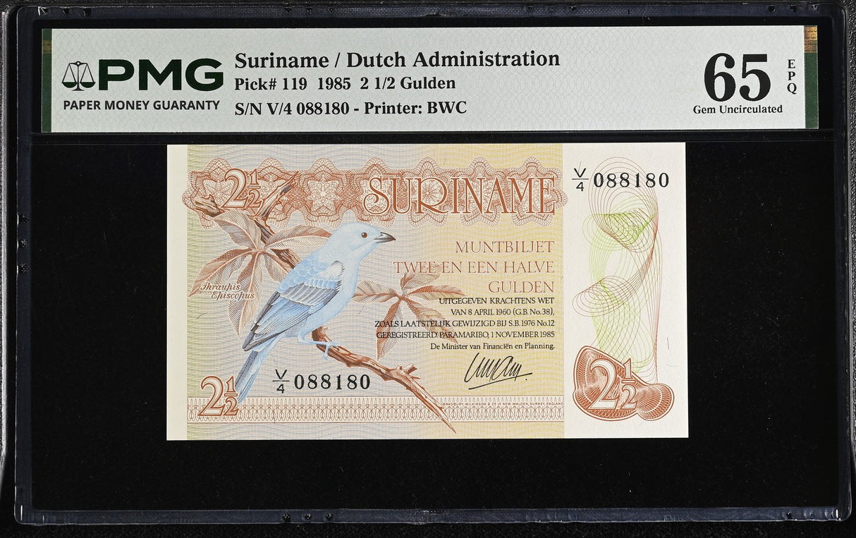 Suriname 2 1/2 Gulden 1985 P 119 Gem UNC PMG 65 EPQ