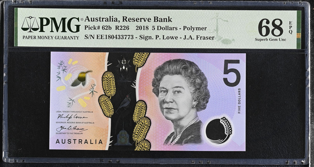 Australia 5 Dollars 2018 Polymer P 62 b Superb Gem UNC PMG 68 EPQ