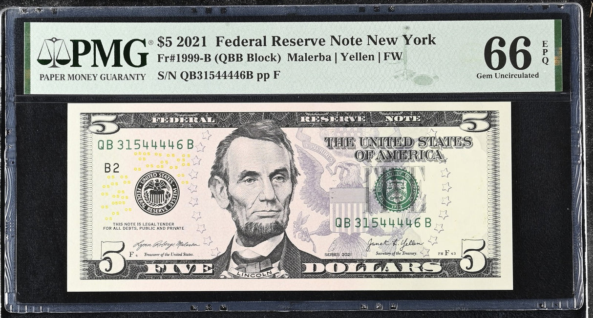 United States 5 Dollars Usa 2021 P 551 B New York Gem UNC PMG 66 EPQ