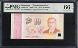 Singapore 10 Dollars 2015 P 57 b Polymer Commemorative Gem UNC PMG 66 EPQ