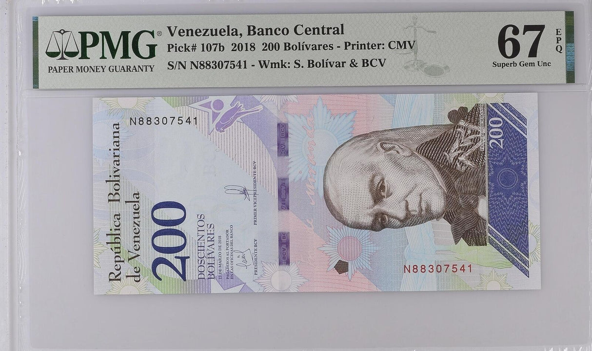 Venezuela 200 Bolivares 2018 P 107 b Superb Gem UNC PMG 67 EPQ