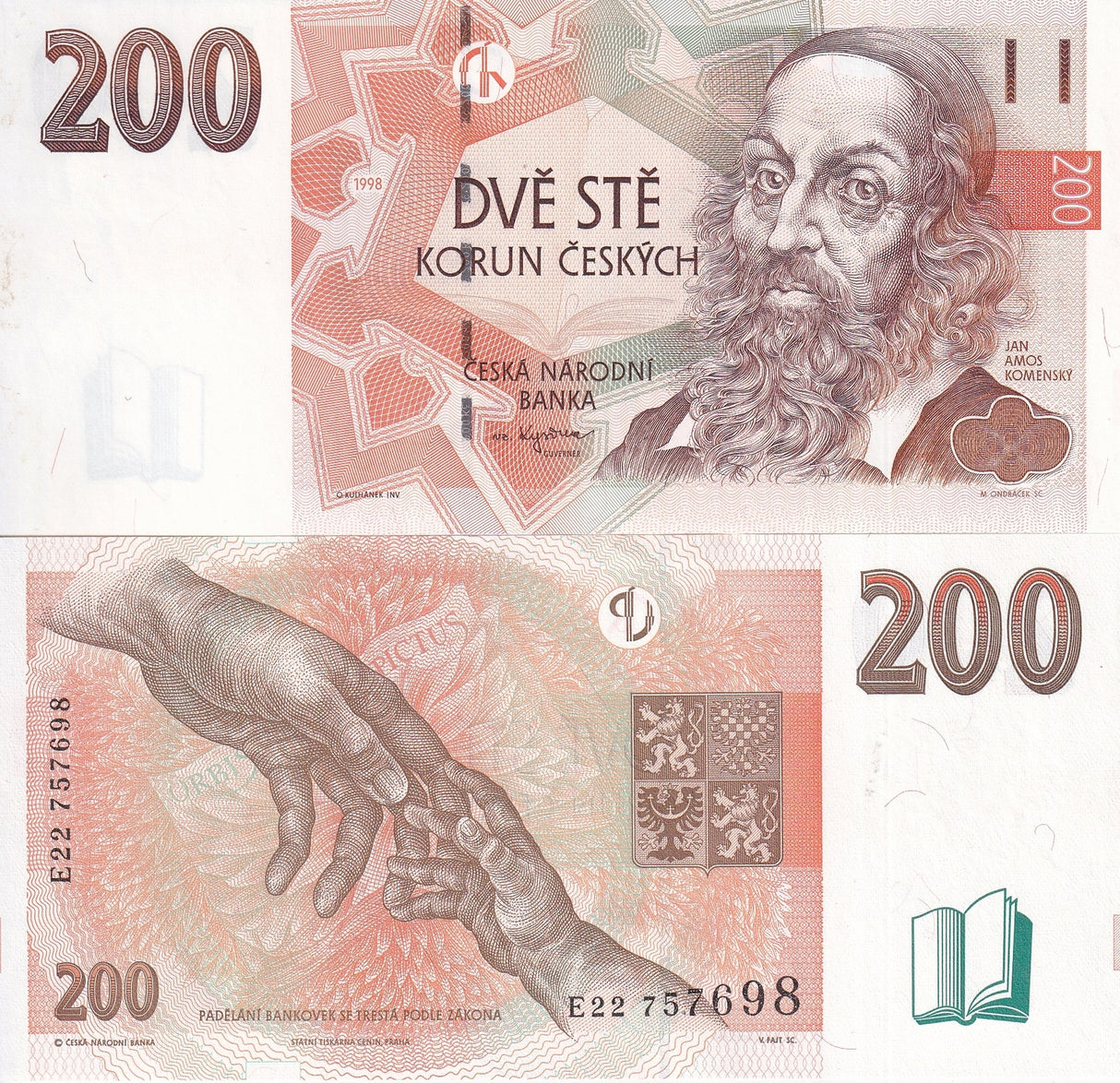 Czech Republic 200 Korun 1998 P 19 c SERIES E UNC