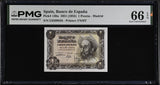 Spain 1 Pesetas 1951 ND 1952 P 139 a Gem UNC PMG 66 EPQ , Printer FNMT