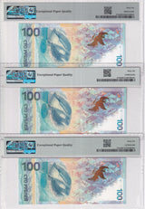 Russia Set 3; 100 Rubles 2014 P 274 AA aa Aa Prefix Sochi Gem UNC PMG 66 EPQ