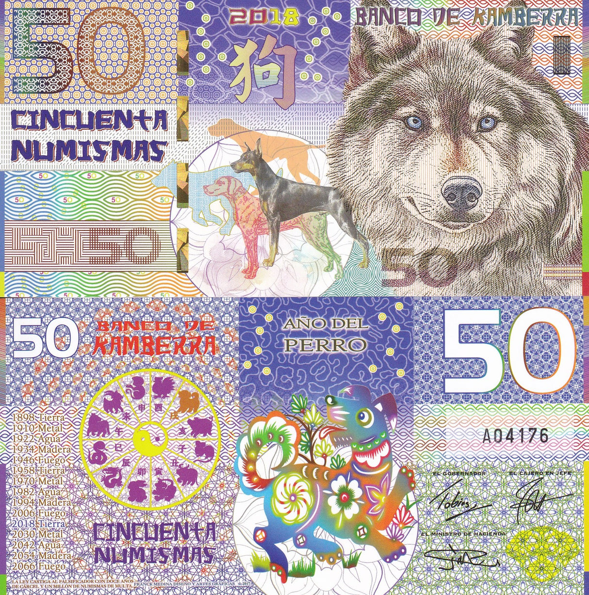 KAMBERRA 50 Numismas 2018 Dog Private Fantasy ISSUE POLYMER ZODIAC