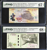 Mexico SET 2 200 Pesos 2008/2010 Comm. P 128 129 AA Superb Gem UNC PMG 67 68 EPQ