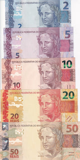 Brazil Set 5 Pcs 2 5 10 20 50 Reai 2010-2023 P 252 P 253 254 255 P 256 UNC