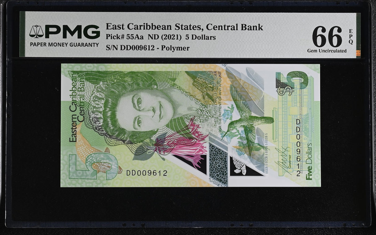 East Caribbean States 5 Dollars ND 2021 P 55Aa Gem UNC PMG 66 EPQ