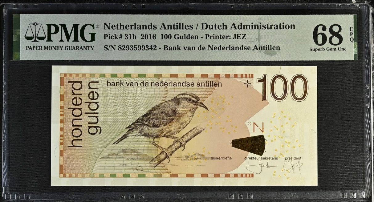 Netherlands Antilles 100 Gulden 2016 P 31 h Superb Gem UNC PMG 68 EPQ