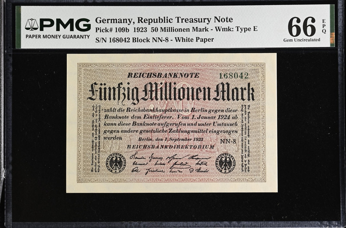 Germany 50 Millionen Mark 1923 P 109 b Gem UNC PMG 66 EPQ
