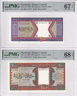 Mauritania Set 2; 100 200 Ouguiya 2002 P 4 P 5 Superb Gem UNC PMG 67 68 EPQ