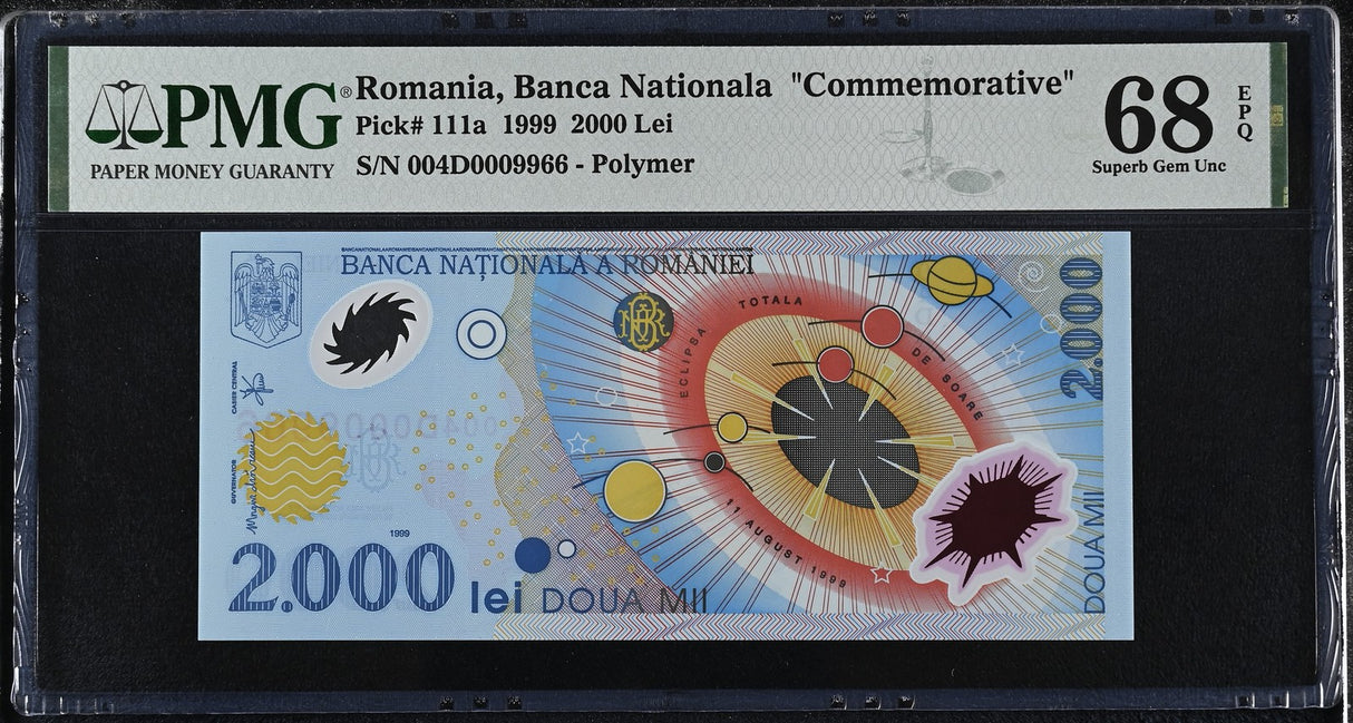 Romania 2000 Lei 1999 P 111 a Polymer Comm # 9966 Superb Gem UNC PMG 68 EPQ
