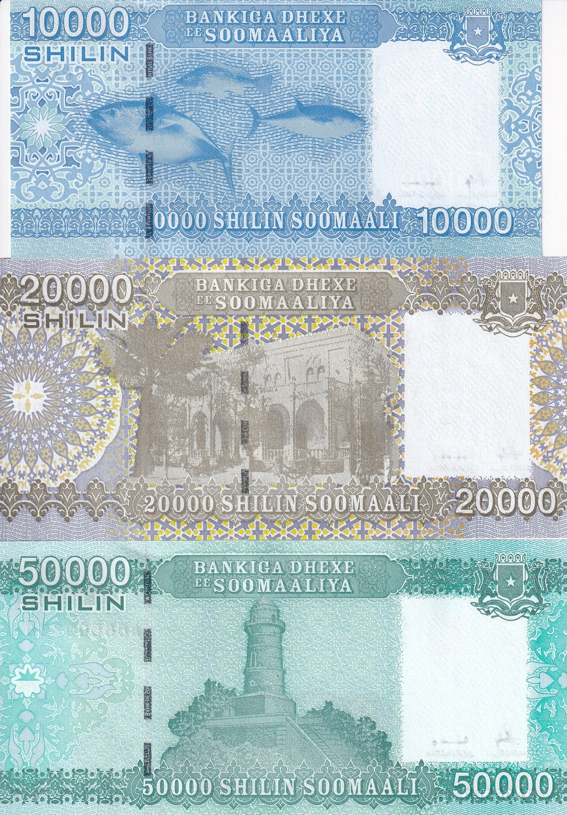 Somalia Set 3 UNC 10000 20000 50000 Shillings 2010 ND 2023 2024 P 41 P 42 P 43