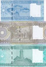 Somalia Set 3 UNC 10000 20000 50000 Shillings 2010 ND 2023 2024 P 41 P 42 P 43