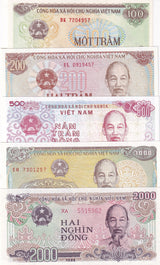 Vietnam Set 5 Pcs 100 200 500 1000 2000 Dong P 100 101 105 106 107 UNC