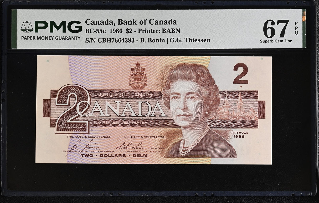 Canada 2 Dollars 1986 P 94 BC-55c Queen Elizabeth QEII Superb Gem UNC PMG 67 EPQ
