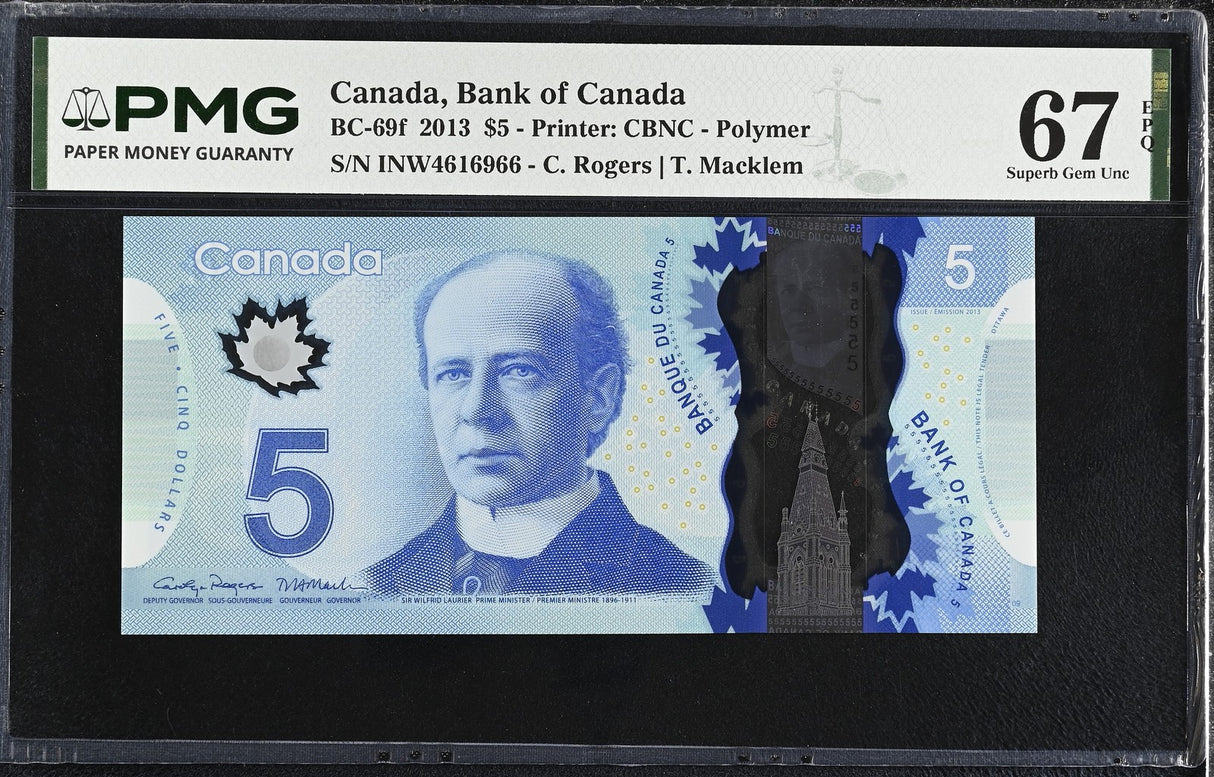 Canada 5 Dollars 2013 P 106 f Rogers Macklem Superb Gem UNC PMG 67 EPQ