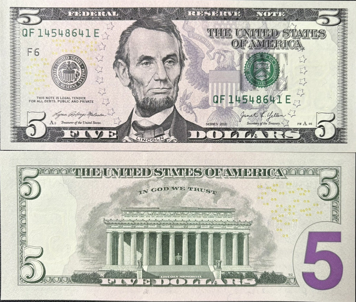 United States 5 Dollars USA 2021 P 551 "F" Atlanta GA UNC