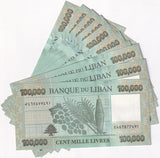 Lebanon 100000 Livres 2023 P 105 Random Signature UNC LOT 10 PCS 1/10 BUNDLE
