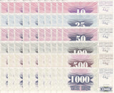 Bosnia Set 6 X LOT 10 = 60 UNC 10 25 50 100 500 1000 Dinara 1992 P 10 11 12 - 15