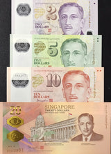 Singapore Set 4 UNC 2 5 10 20 Dollars 2006-2019 P 46 47 48 63 Polymer