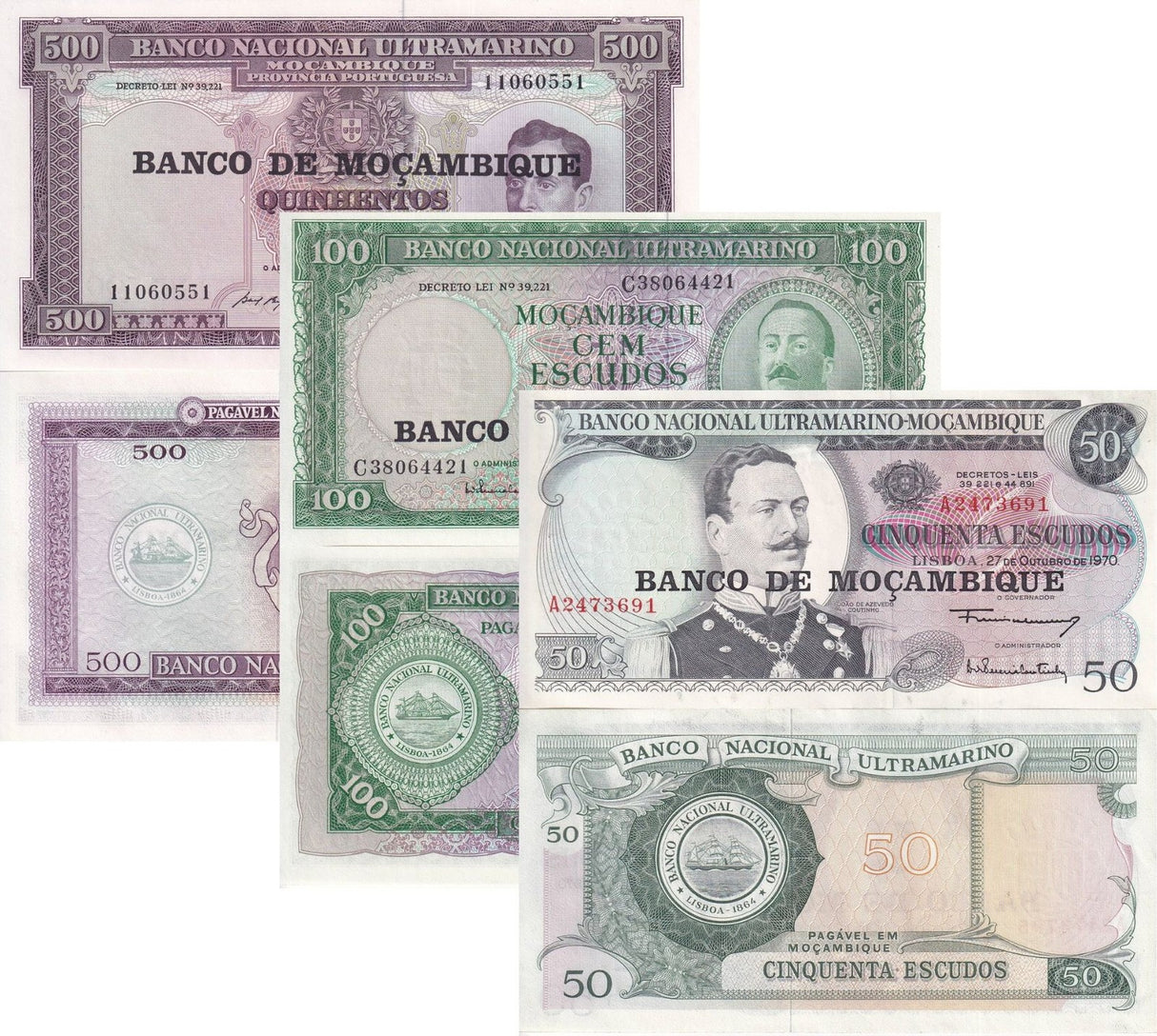 Mozambique Set 3 AU-UNC 50 100 500 Escudos 1976 P 116 117 118