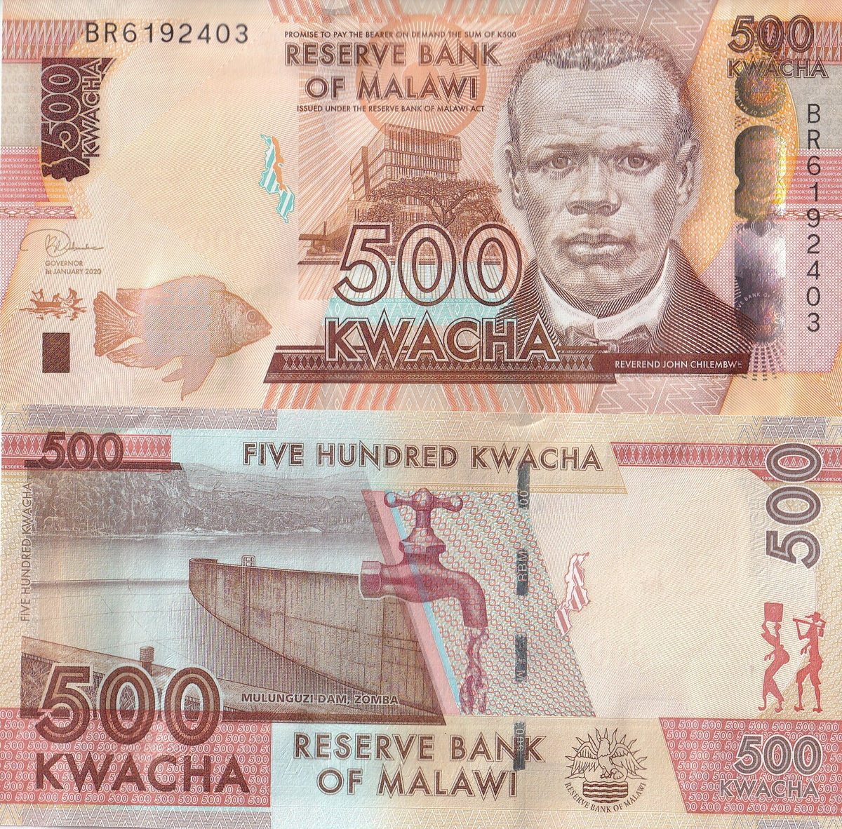 Malawi 500 Kwacha 2020 P 66 UNC ,Mulunguzi Dam (Zomba), faucet