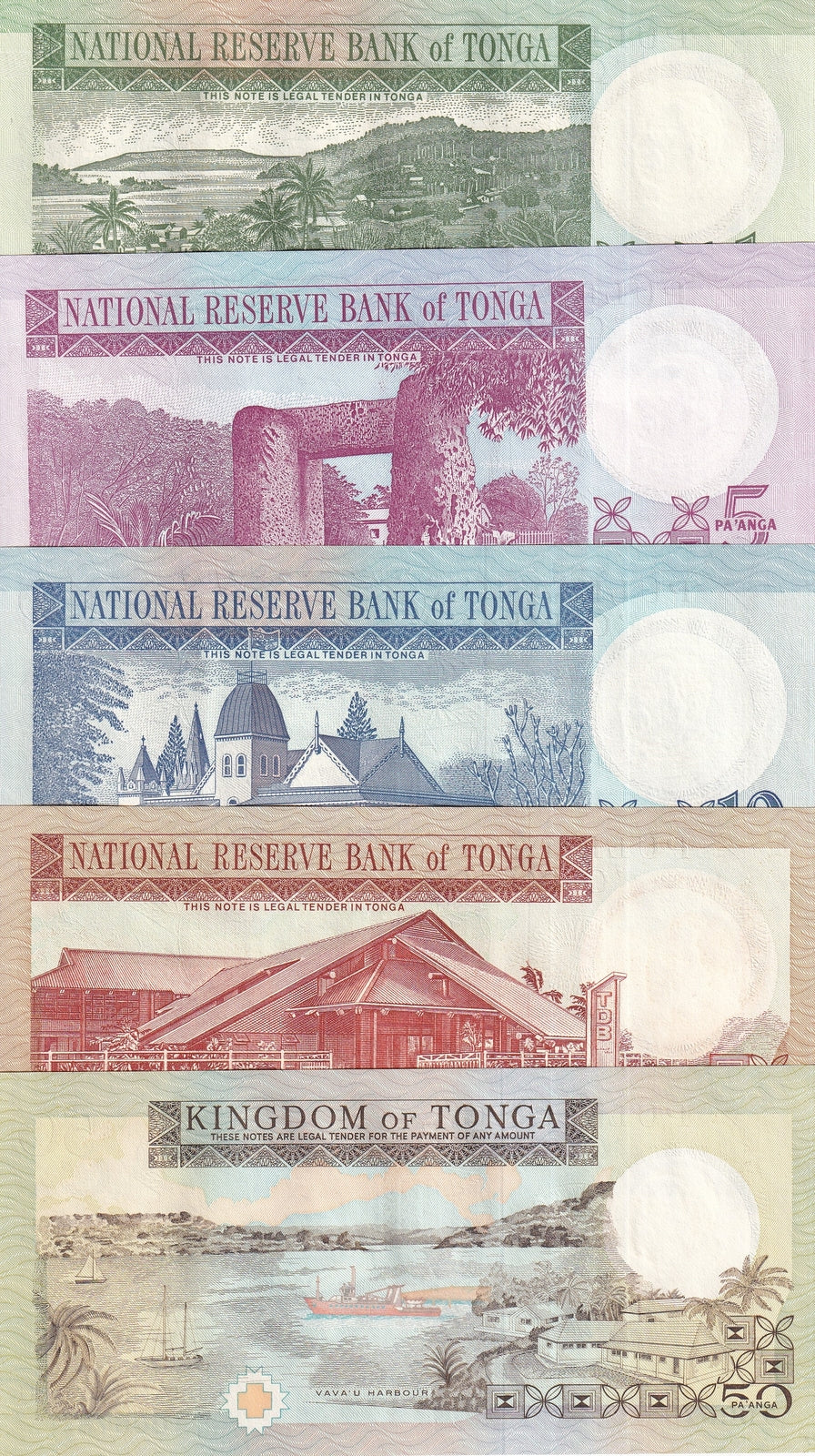 Tonga Set 5 UNC 1 5 10 20 50 Pa'anga ND 1995 P 31 P 33 P 34 P 35 P 36