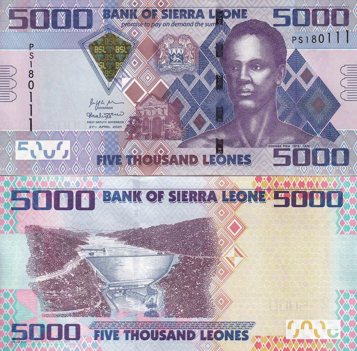 Sierra Leone 5000 Leones 2021 P 32 UNC, Sengbe Pieh , PRINTER TDLR