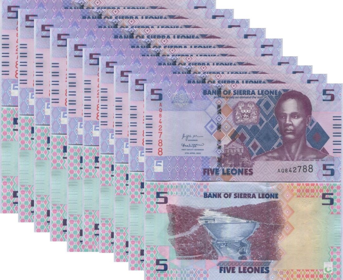 Sierra Leone 5 Leones 2022 P 36 UNC LOT 10 PCS
