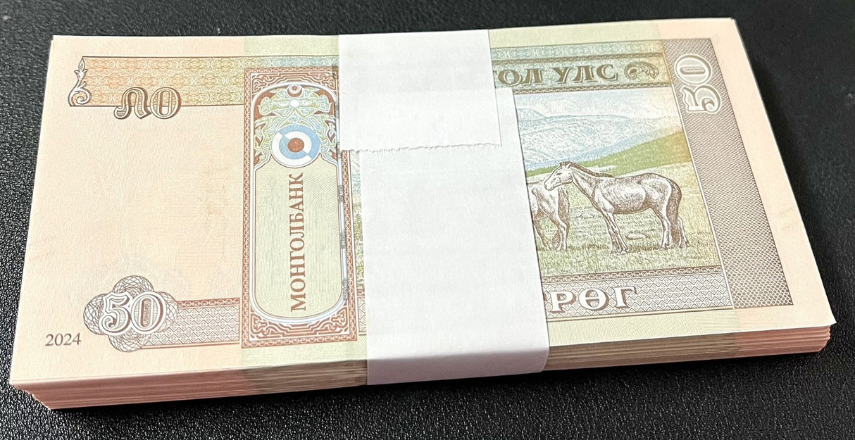 Mongolia 50 Tugrik 2024 P NEW Blind Mark P 72 UNC Lot 100 Pcs 1 BUNDLE