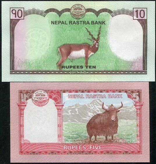 Nepal Set 2 Pcs 5 10 RUPEES 2017 P NEW UNC