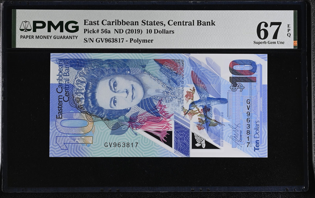 East Caribbean States 10 Dollars ND 2019 P 56 a Superb Gem UNC PMG 67 EPQ