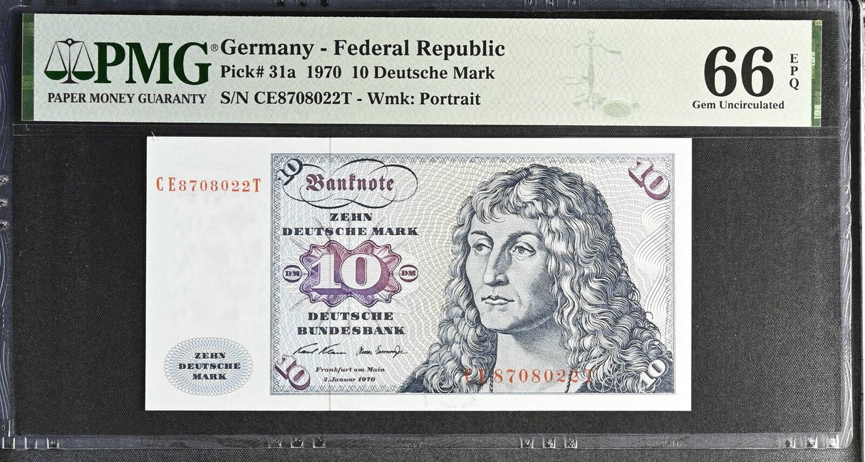 Germany 10 Deutsche Mark 1970 P 31 a Gem UNC PMG 66 EPQ
