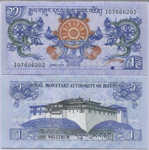 Bhutan 1 Ngultrum 2019 / 2021 P 27 New Sign UNC Dragons Simtokha Dzong