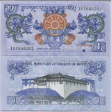 Bhutan 1 Ngultrum 2019 / 2021 P 27 New Sign UNC Dragons Simtokha Dzong
