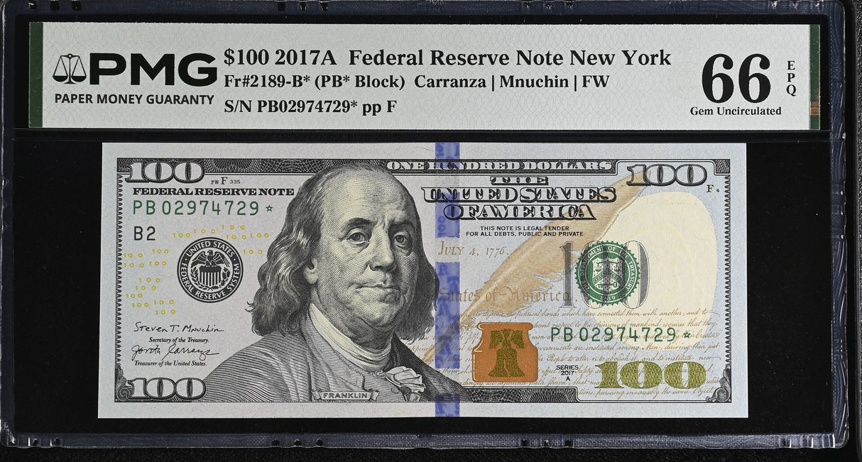 United States 100 Dollars USA 2017A P 548 B New York Gem UNC PMG 66 EPQ