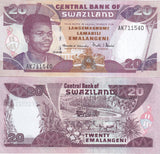 Swaziland 20 Emalangeni 1998 P 25 c UNC , WTM Shield Spears ,Printer F-CO