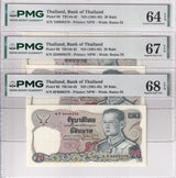 Thailand Set 3; 20 Baht ND 1981-1985 P 88 matching Superb UNC PMG 64 67 68 EPQ