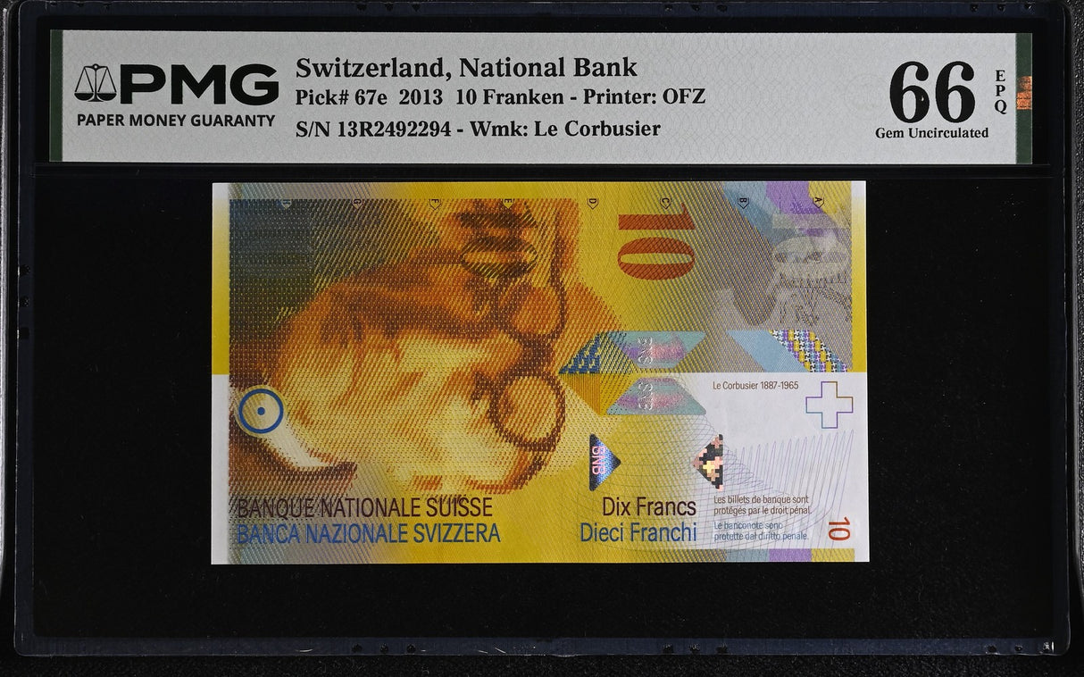 Switzerland 10 Franken 2013 P 67 e Gem UNC PMG 66 EPQ