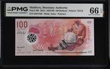 Maldives 100 Rufiyaa 2018 Polymer P 29 b Gem UNC PMG 66 EPQ , Graded Note