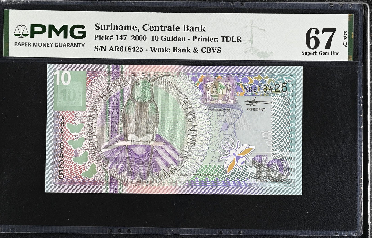 Suriname 10 Gulden 2000 P 147 Superb Gem UNC PMG 67 EPQ