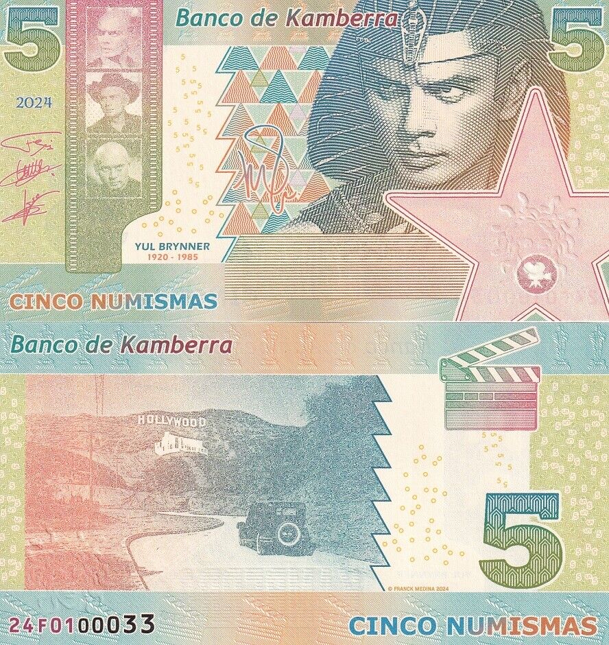 Kamberra 5 Numismas 2024 Yul Brynner 1920-1985 Hollywood Fantasy