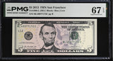 United States 5 Dollars Usa 2013 P 539 L San FRN Superb Gem UNC PMG 67 EPQ