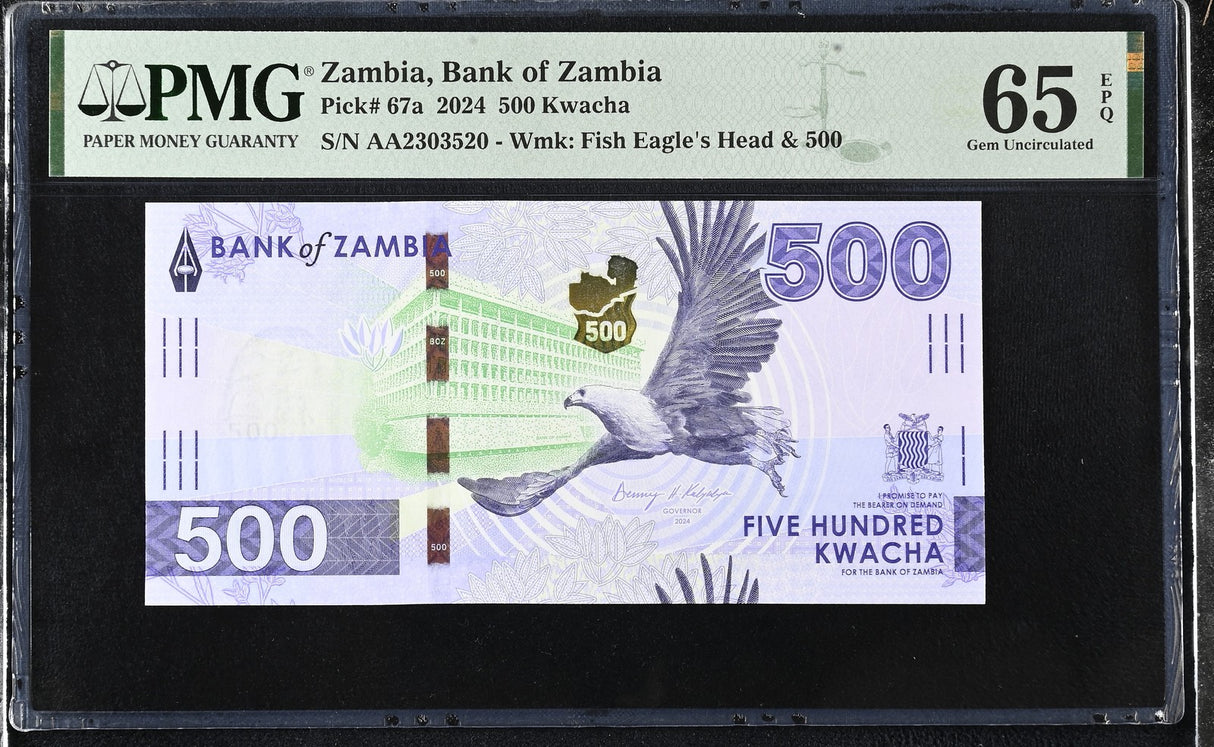 Zambia 500 Kwacha 2024 P 67 a Gem UNC PMG 65 EPQ