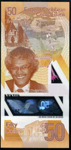 East Caribbean 50 Dollars ND 2019 P 58 Polymer QE II UNC