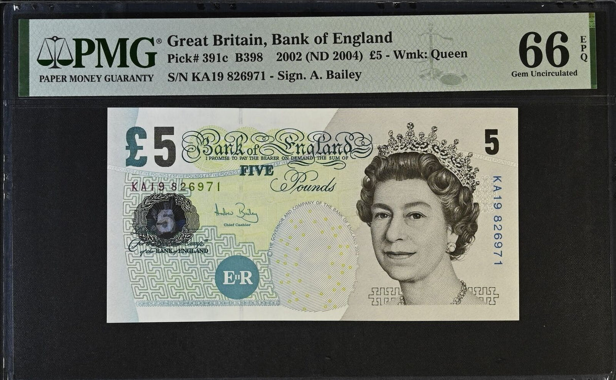 Great Britain 5 Pounds 2002 ND 2004 Sign A. Bailey P 391 c Gem UNC PMG 66 EPQ