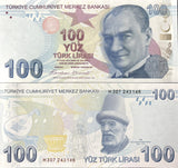 Turkey 100 Lira 2009/2025 P 226 f Prefix "H" UNC President Mustafa Kemal Ataturk