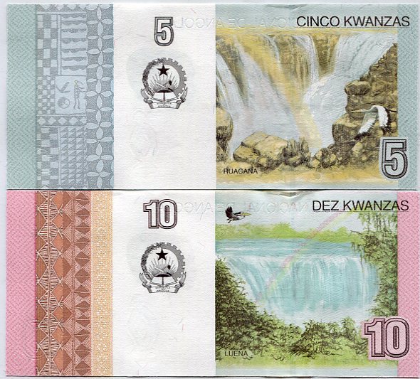 Angola Set 2 UNC 5 10 Kwanzas 2012 / 2017 P 151A 151B 1 SET = 2 PCS